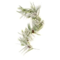 Hangable Flocked White and Green Plastic Mixed Foliage Garland