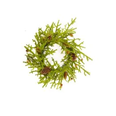 Hanging Forest Green Plastic Norway Spruce Wreath with Pinecones