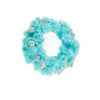 Aqua Plastic Ribbon Pine Cool White Fiber Optic Wreath Silver Bulbs