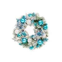 Frosted Blue and Silver Plastic Snow Forest Wreath Flowers