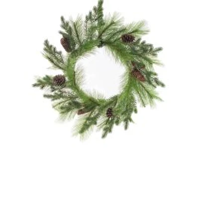 Green Plastic Mixed Pine Wreath with Pinecones
