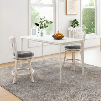 25.5" Hand-Antiqued Stool Set of 2, Wider Padded Seat - White