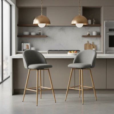 Set of 2 Grey Fabric Swivel Counter Barstools by Maison Classique