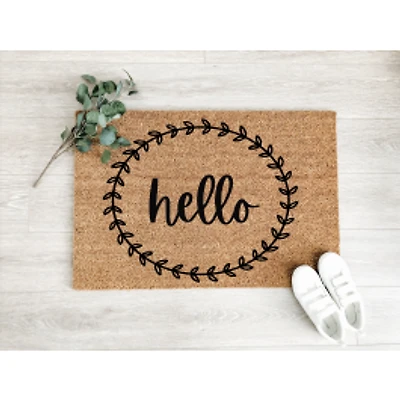 Hello Laurel Wreath Coir Doormat