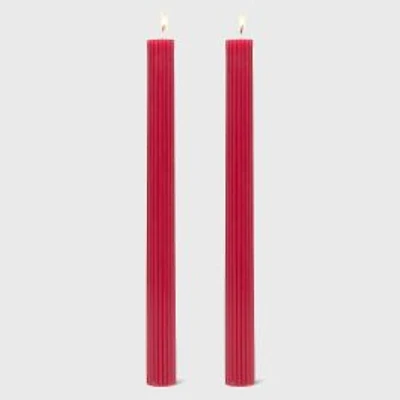 Ridged Taper Candle, Set of 2 - Red