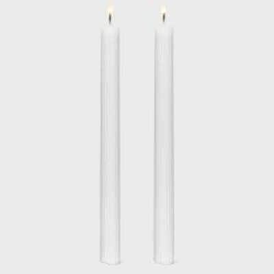 Ridged Taper Candle Set of 2 - White