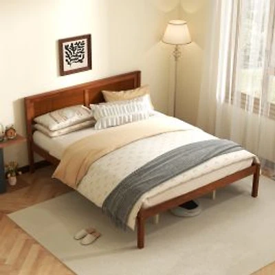 Bed Frame, Wooden Headboard and Slat Support