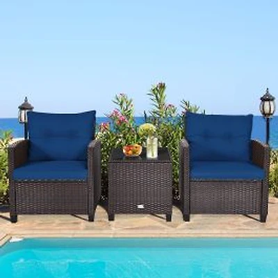 Set of 3 Rattan Patio Conversation Set