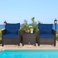 Set of 3 Rattan Patio Conversation Set