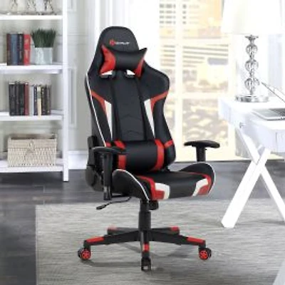 Reclining Swivel Massage Gaming Chair, Lumbar Support - Red