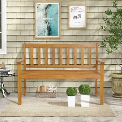 2-Person Outdoor Acacia Wood Bench, Backrest