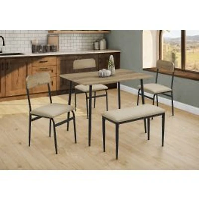 5-Piece Dining Set - Rustic Oak and Black Metal