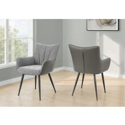Dining Chair, Set of 2 - Grey Leather-Look with Light Grey Legs, 34"