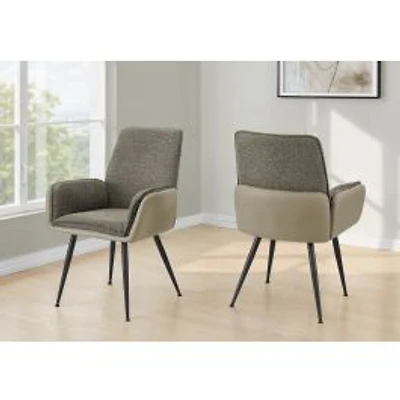 Dining Chair, Set of 2 - Taupe Leather-Look with Brown Legs, 36"