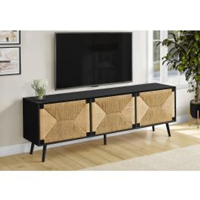 Meuble TV - Noir avec portes effet Seagrass, 72 po