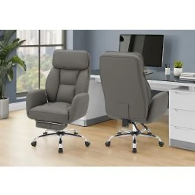 Executive Office Chair - Dark Grey Leather-Look, High Back