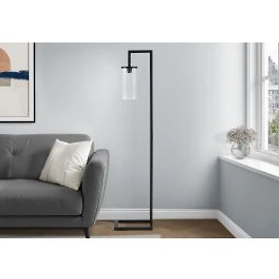 Floor Lamp - Black Metal with Glass Shade, 68"