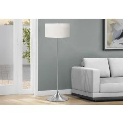 Floor Lamp - Silver Metal with White Shade, 61"