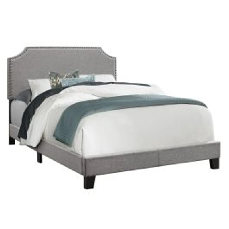 Grey Bed Frame with a Chrome Metal Nail Head Trim - Double