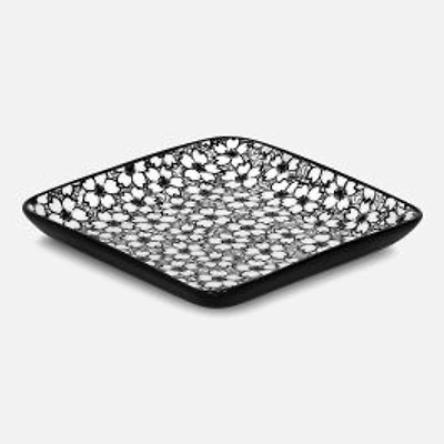 Brilliant Black Daisy Square Plate, 12cm