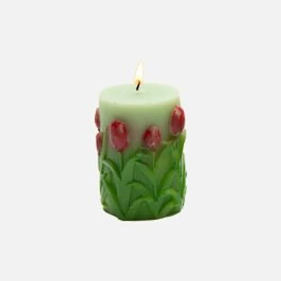 Unscented Wax Tulip Engraved Pillar Candle, Large - Assorted