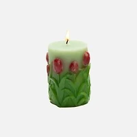 Unscented Wax Tulip Engraved Pillar Candle, Large - Assorted