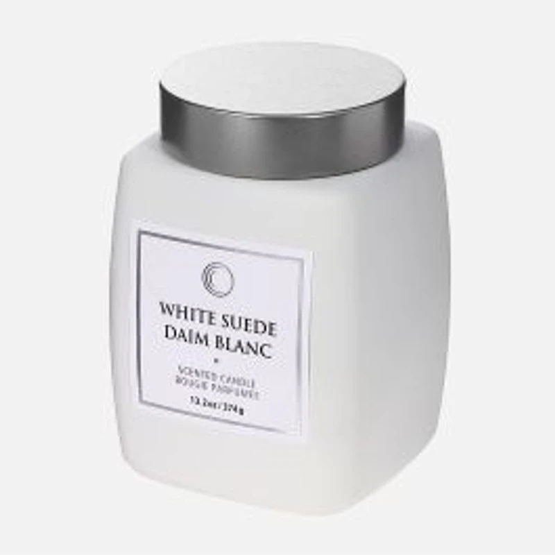 Luxe Scented Square Candle with Lid, White Suede - White