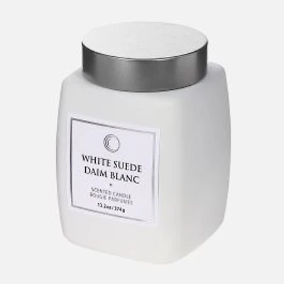 Luxe Scented Square Candle with Lid, White Suede - White