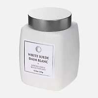 Luxe Scented Square Candle with Lid, White Suede - White