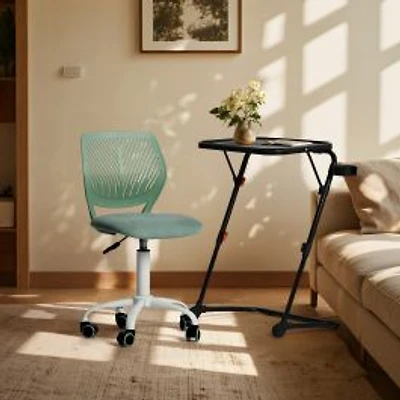 Height-Adjustable Table with Swivel Chair Set - Black and Aqua
