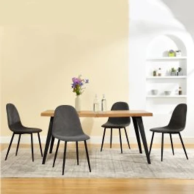 5-Piece Dining Set Manufactured Wood Table with Grey Dining Chairs