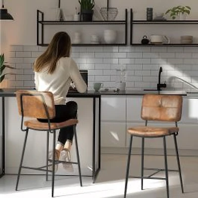 Ensemble de 2 tabourets de bar hauteur comptoir avec rembourrage en suède et pieds en métal noir
