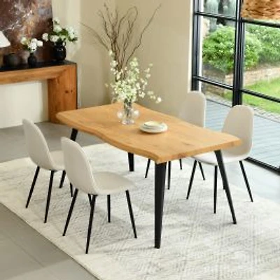 Maison Classique 5-Piece Dining Set Natural Wood Table with Beige Dining Chairs