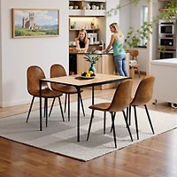 Minimalist 5-Piece Dining Set With Brown Upholstered Dining Chairs