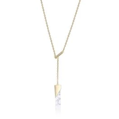 ELLE 18K Gold Plated Sterling Silver Genuine Howlite Lariat Bar Necklace