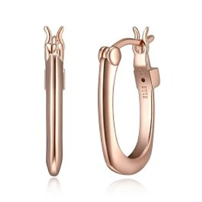 ELLE Gold Plated Sterling Silver Rose Polished Square Oval Hoop Earrings