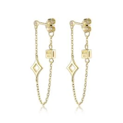 ELLE 18K Gold Plated Sterling Silver & Cubic Zirconia Front & Back Star Chain Earrings