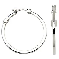 ELLE Sterling Silver 28mm Polished Square Tube Hoop Earrings