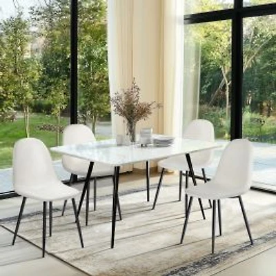 Set of 4 Beige Fabric Dining Chair by Maison Classique