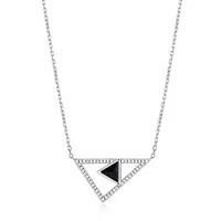 ELLE Sterling Silver, Cubic Zirconia & Genuine Black Agate Double Triangle Necklace