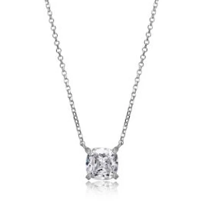 ELLE Sterling Silver & Cubic Zirconia Cushion Solitaire Pendant Necklace