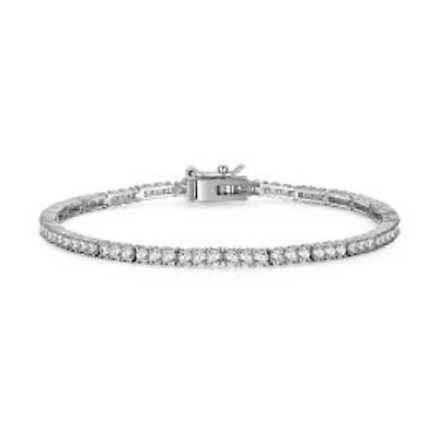 Reign Sterling Silver 2mm Round Cubic Zirconia Tennis Bracelet