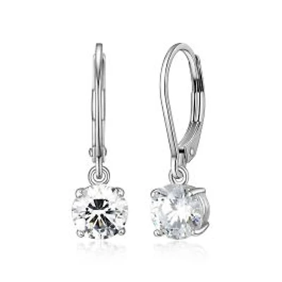 Reign Sterling Silver & Cubic Zirconia Round drop Leverback Earrings