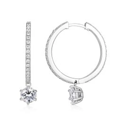 Reign Sterling Silver & Cubic Zirconia Round Drop Hoop Earrings