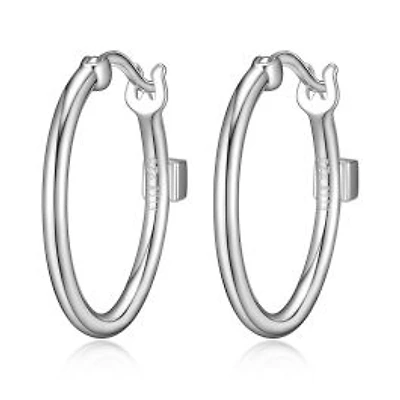 ELLE Sterling Silver 20mm Polished Round Tube Hoop Earrings