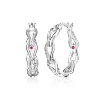 ELLE Sterling Silver Eternity Link 25mm Hoop Earrings