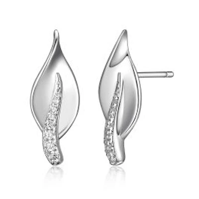 ELLE Sterling Silver & Cubic Zirconia Leaf Stud Earrings