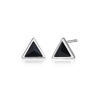 ELLE Sterling Silver & Genuine Black Agate Triangle Stud Earrings