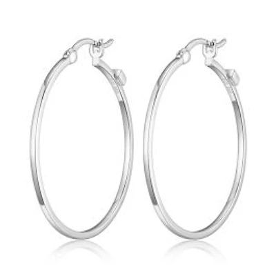 ELLE Sterling Silver 35mm Polished Square Tube Hoop Earrings
