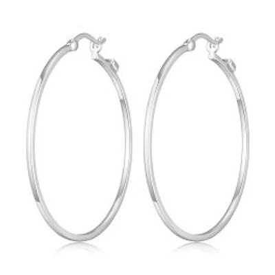 ELLE Sterling Silver 45mm Polished Square Tube Hoop Earrings